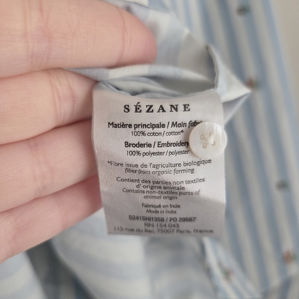 Sezane Maxy Shirt in Flowers on Blue Stripes size 44 - Picture 9 of 10